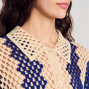 Mavi Diyagonal Geçişli Kroşe Gömlek