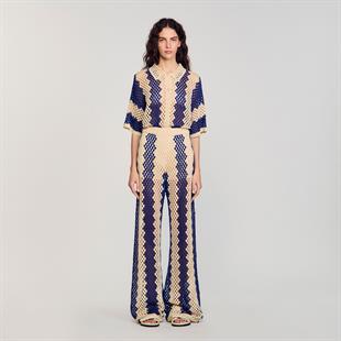 Mavi Diyagonal Geçişli Kroşe Pantolon