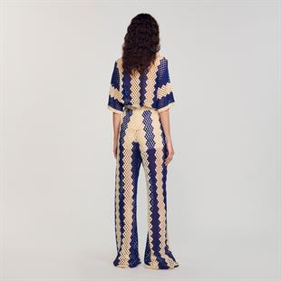 Mavi Diyagonal Geçişli Kroşe Pantolon