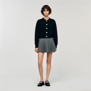 Metal Düğmeli Siyah Triko Hırka