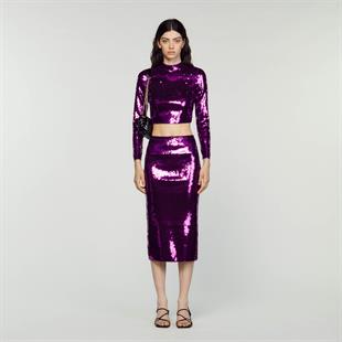 Mor Payetli Crop Üst