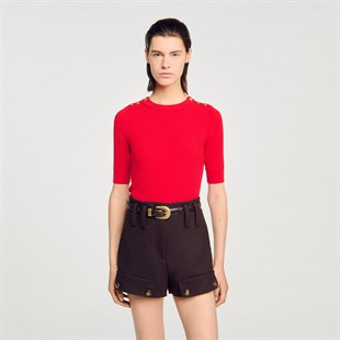 Omzu Düğmeli Kırmızı Triko