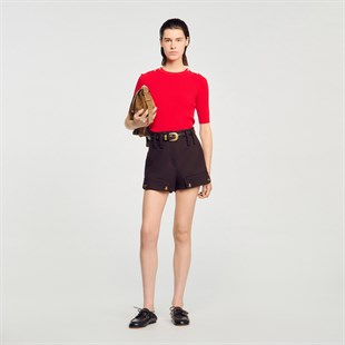 Omzu Düğmeli Kırmızı Triko