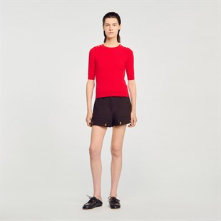 Omzu Düğmeli Kırmızı Triko