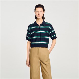 Omzu Düğmeli Lacivert Triko