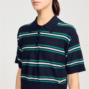 Omzu Düğmeli Lacivert Triko