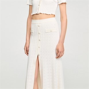 Örgü Detaylı Yırtmaçlı Triko Etek