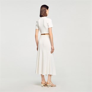 Örgü Detaylı Yırtmaçlı Triko Etek