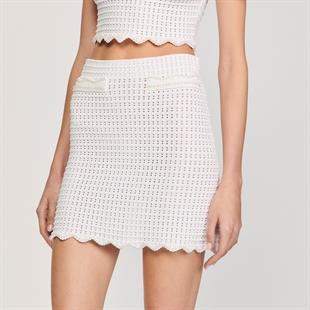 Parlak Taşlı Triko Mini Etek