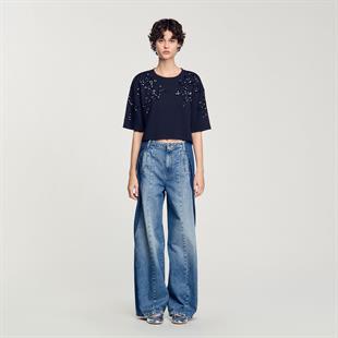 Payet İşlemeli Crop T-shirt