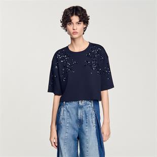 Payet İşlemeli Crop T-shirt