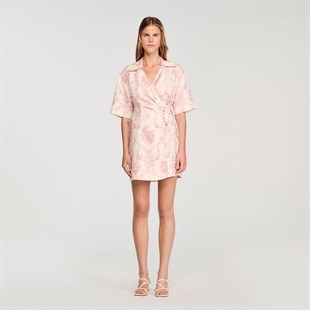 Pembe Floral Desen Anvelop Elbise