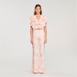 Pembe Floral Desen Pantolon