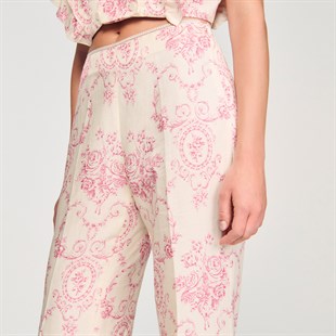 Pembe Floral Desen Pantolon