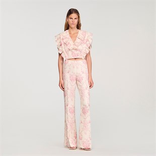 Pembe Floral Desen Pantolon