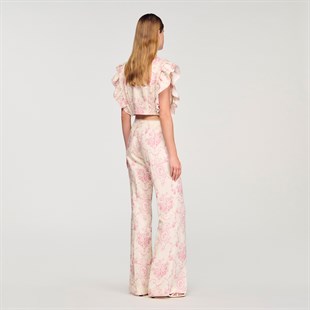 Pembe Floral Desen Pantolon