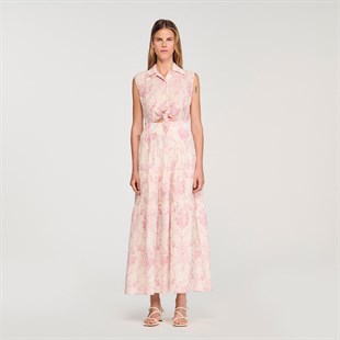 Pembe Floral Desen Uzun Elbise