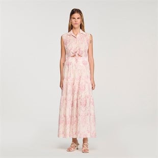 Pembe Floral Desen Uzun Elbise