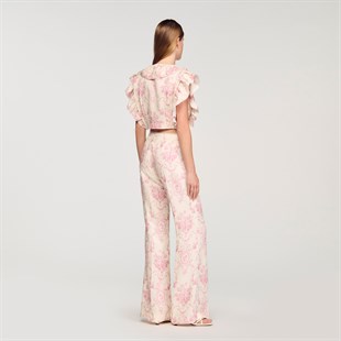 Pembe Floral Desen Volanlı Üst