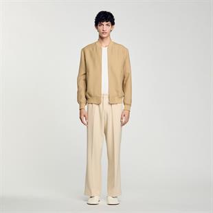 Saf Yün Karışımlı Bej Bomber Ceket