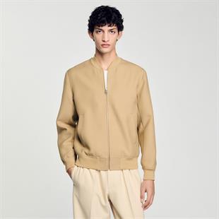 Saf Yün Karışımlı Bej Bomber Ceket