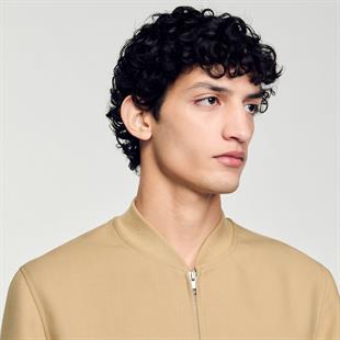 Saf Yün Karışımlı Bej Bomber Ceket