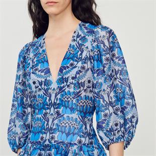 Şal Desen Volan Detaylı Mini Elbise