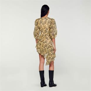 Sarı Desenli Mini Elbise