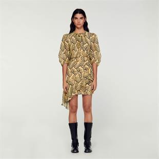 Sarı Desenli Mini Elbise