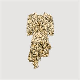 Sarı Desenli Mini Elbise