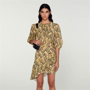 Sarı Desenli Mini Elbise