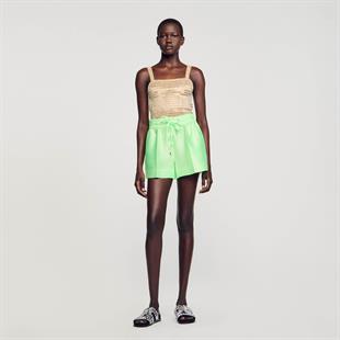 Saten Geniş Paça Yeşil Şort