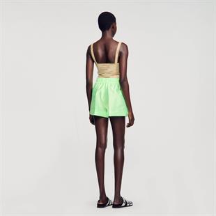 Saten Geniş Paça Yeşil Şort