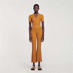 Şeritli Kahverengi Triko Pantolon