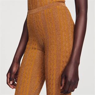 Şeritli Kahverengi Triko Pantolon