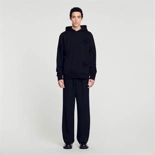 Siyah Çiçek Figürlü Kapüşonlu Sweatshirt