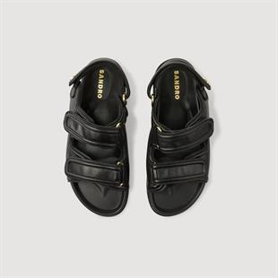 Siyah Deri Bantlı Sandalet