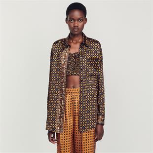 Siyah Desenli Saten Gömlek