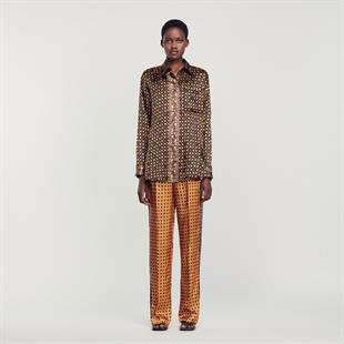 Siyah Desenli Saten Gömlek