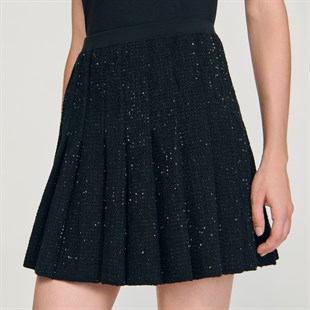 Siyah Payet Geçişli Mini Etek