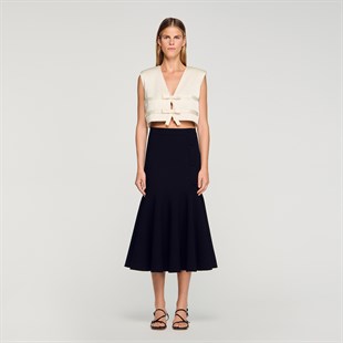 Siyah Ucu Pileli Midi Etek