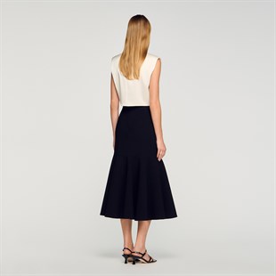 Siyah Ucu Pileli Midi Etek