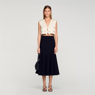 Siyah Ucu Pileli Midi Etek