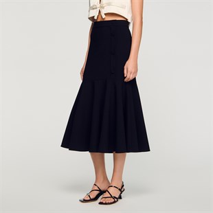 Siyah Ucu Pileli Midi Etek