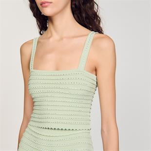 Taş İşlemeli Açık Yeşil Triko