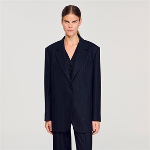 Taş İşlemeli Çizgili Blazer