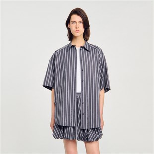 Taş İşlemeli Çizgili Gömlek