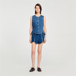 Taş İşlemeli Dilimli Yelek