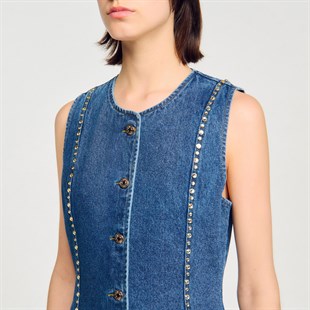 Taş İşlemeli Dilimli Yelek