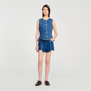 Taş İşlemeli Dilimli Yelek